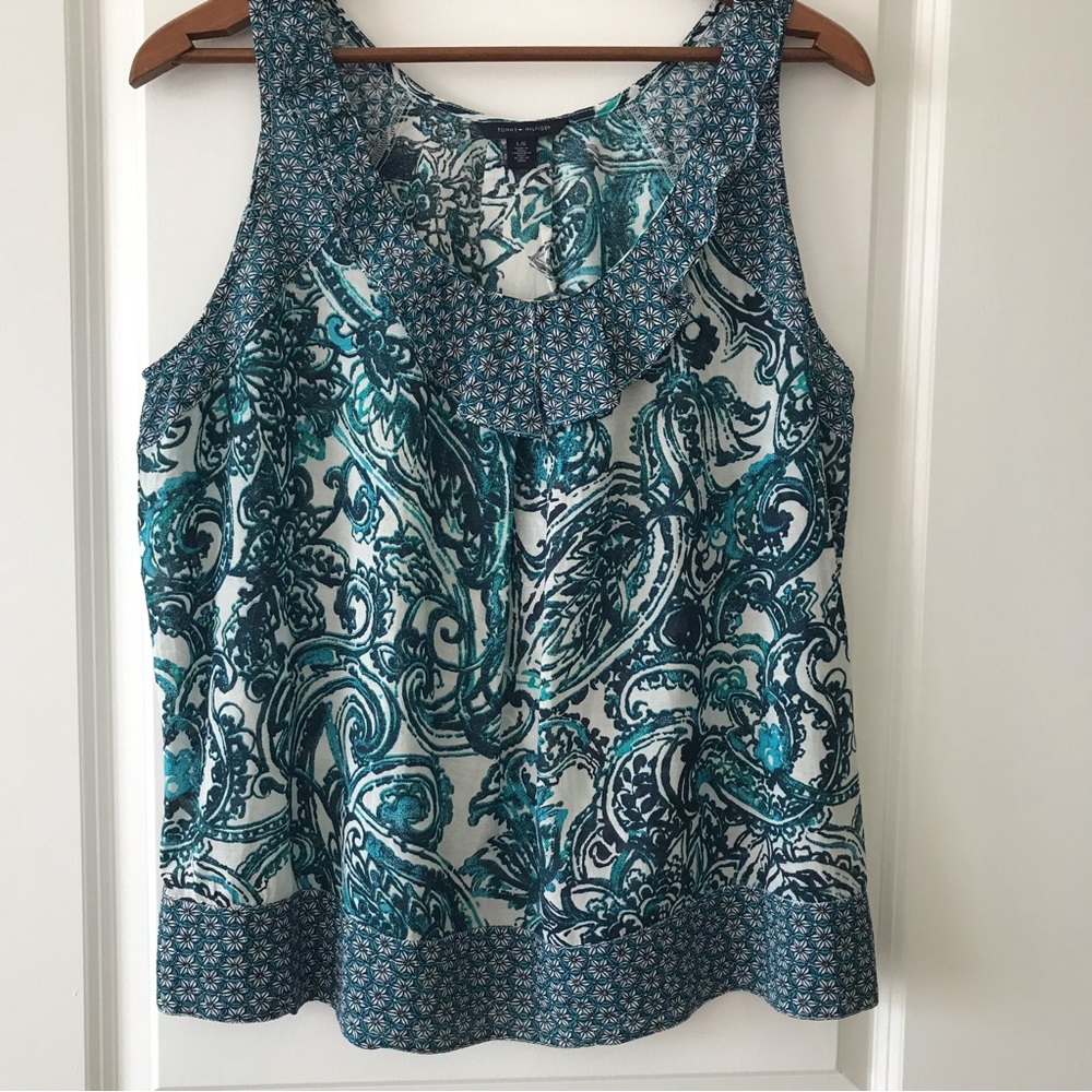 Tommy Hilfiger Paisley Top w/ ruffle neck Sz Large